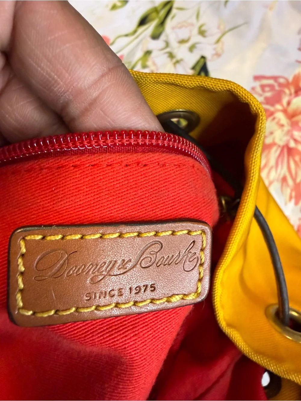 Dooney & Bourke Euc Yellow Canvas Drawstring Bucket Bag